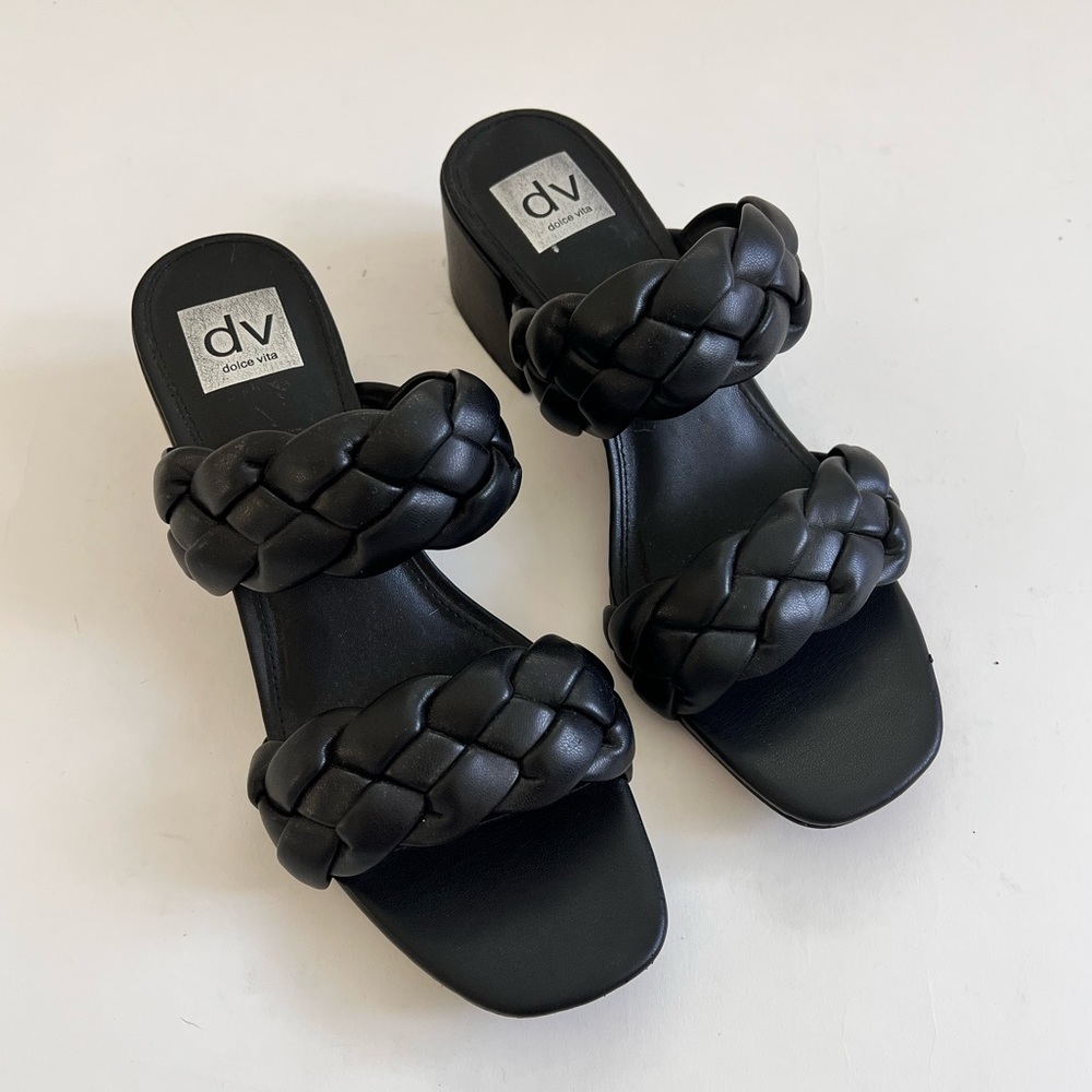 DV by Dolce Vita Black Braided Double-Strap Sandal Mules